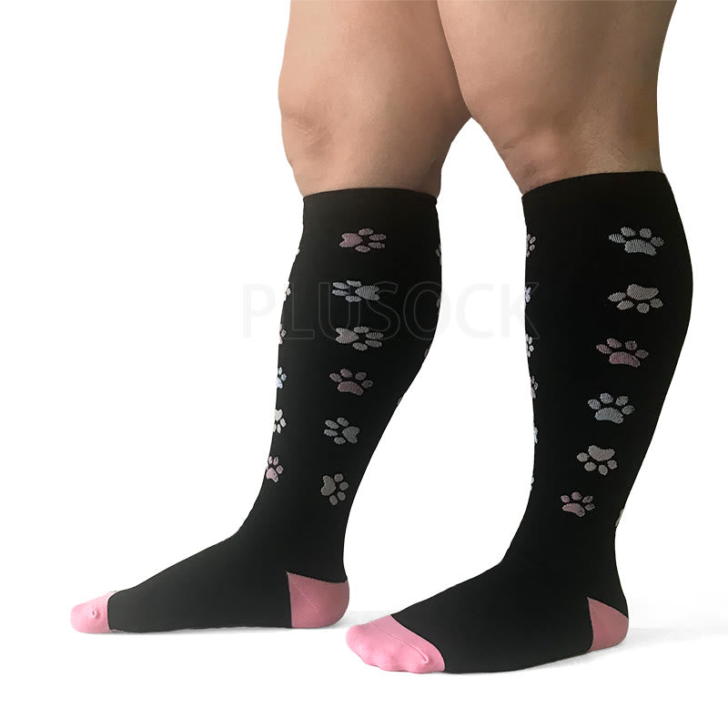 Chaussettes de compression roses à imprimé empreintes de chien, grandes tailles (2XL-7XL) (3 paires)