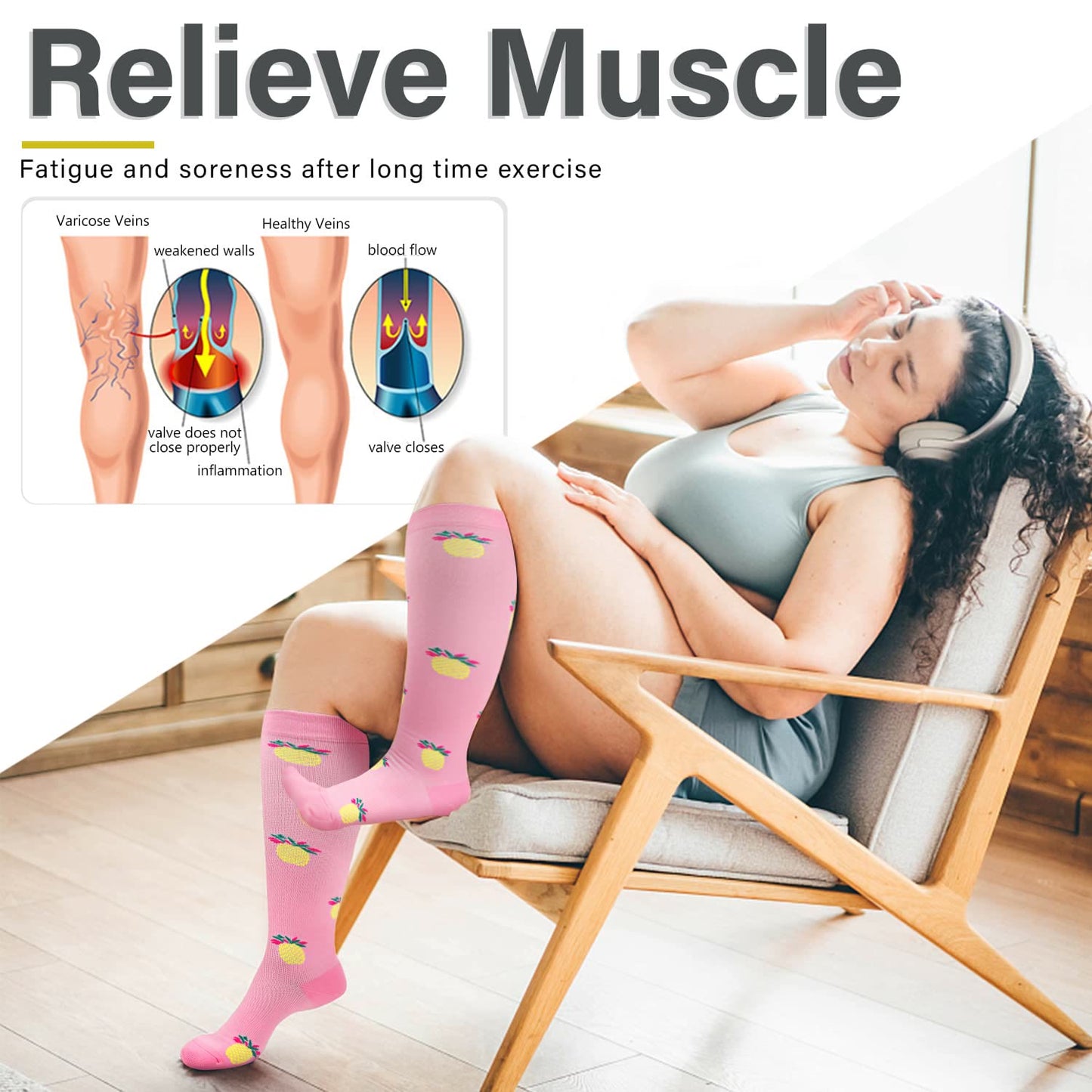 Chaussettes de compression Ananas pour électrocardiogramme, grande taille (3 paires)