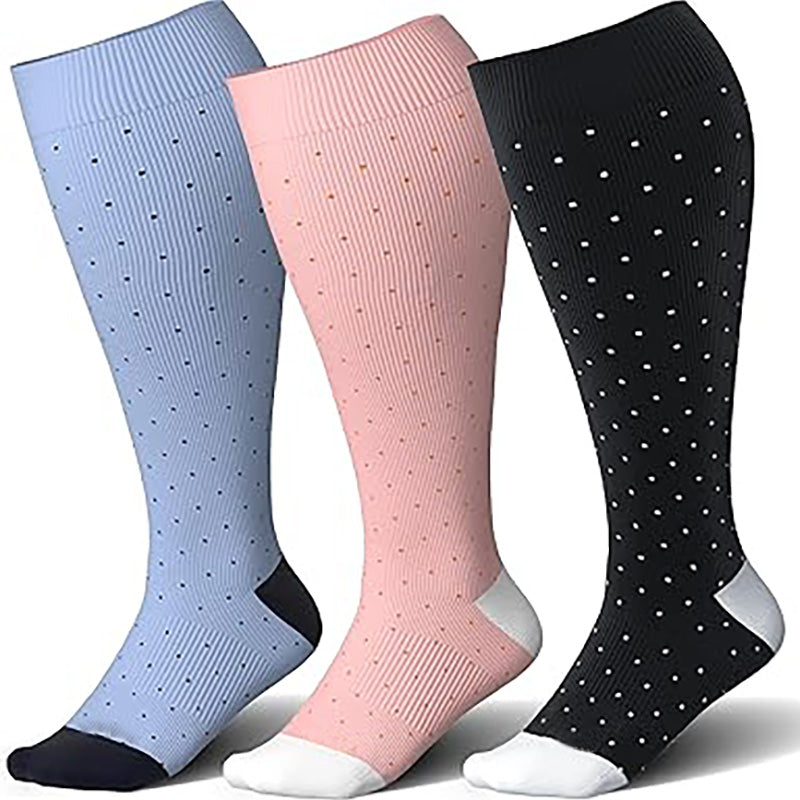 Chaussettes de compression à pois roses grande taille (3 paires)
