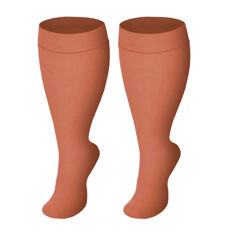 Chaussettes de compression à mollet large de couleur unie grande taille (3 paires) - Orange - 4XL - image 3