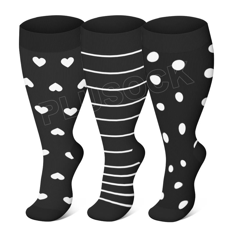 Chaussettes de compression à rayures blanches grande taille (3 paires)