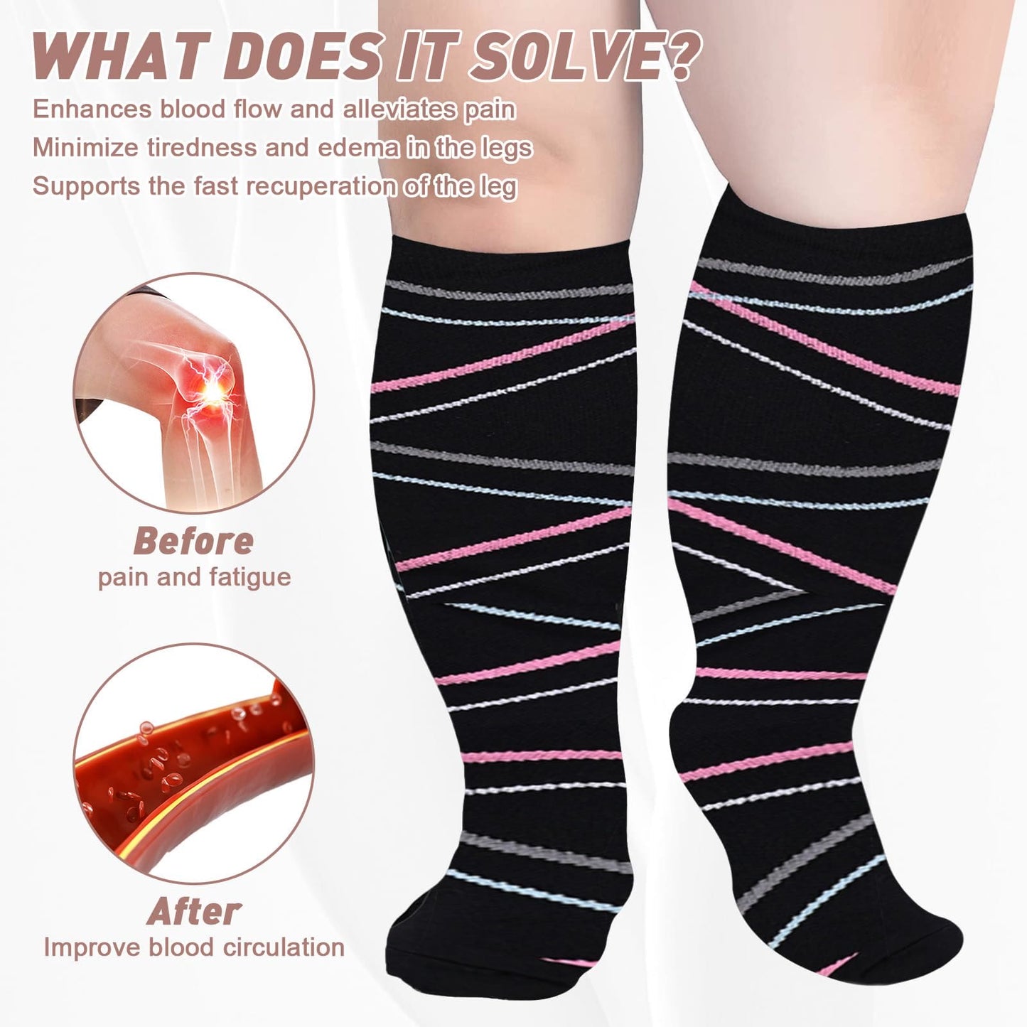 Chaussettes de compression grande taille 2XL-7XL (3 paires)