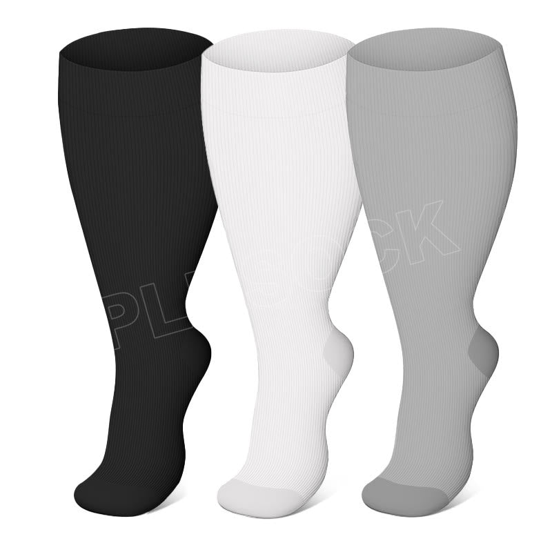 Chaussettes de compression grande taille de couleur unie 2XL-7XL (3 paires)