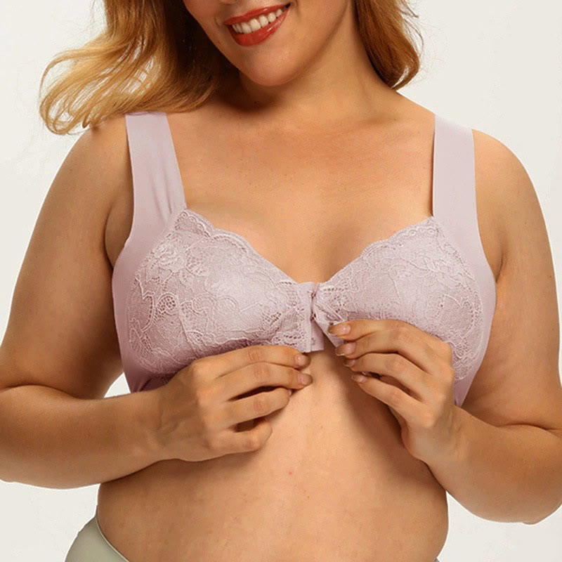 Soutiens-gorge sans armatures en dentelle à fermeture frontale grande taille