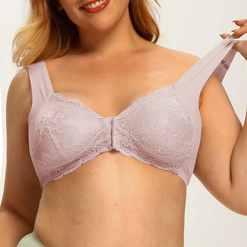 Soutiens-gorge sans armatures en dentelle à fermeture frontale grande taille
