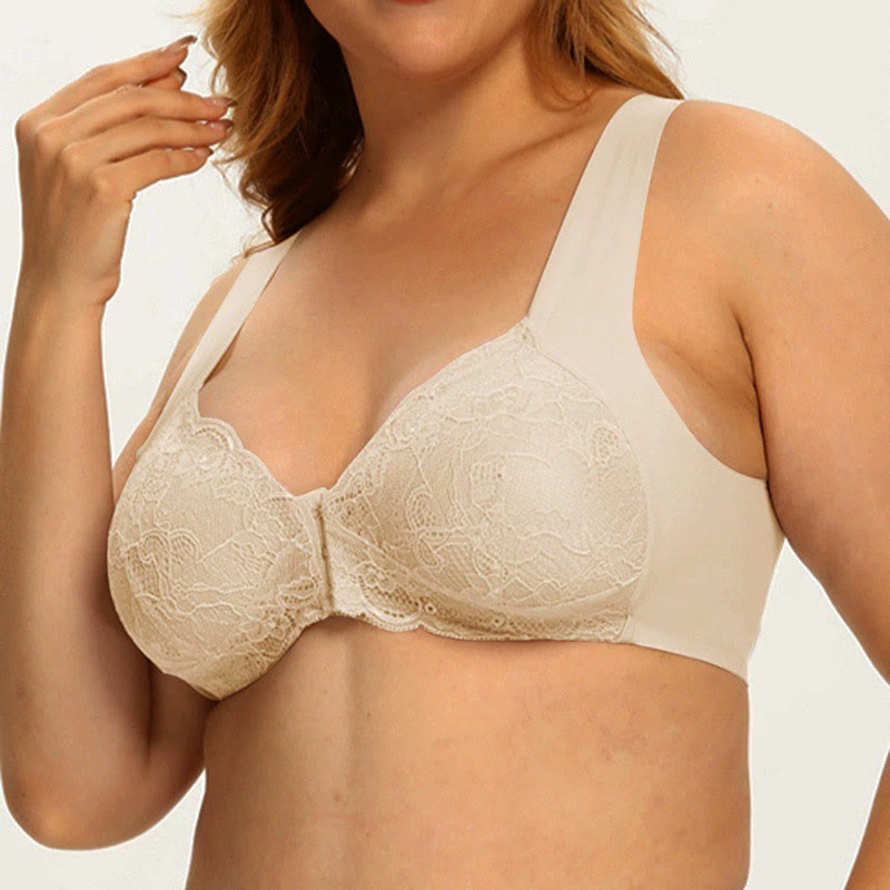 Soutiens-gorge sans armatures en dentelle à fermeture frontale grande taille
