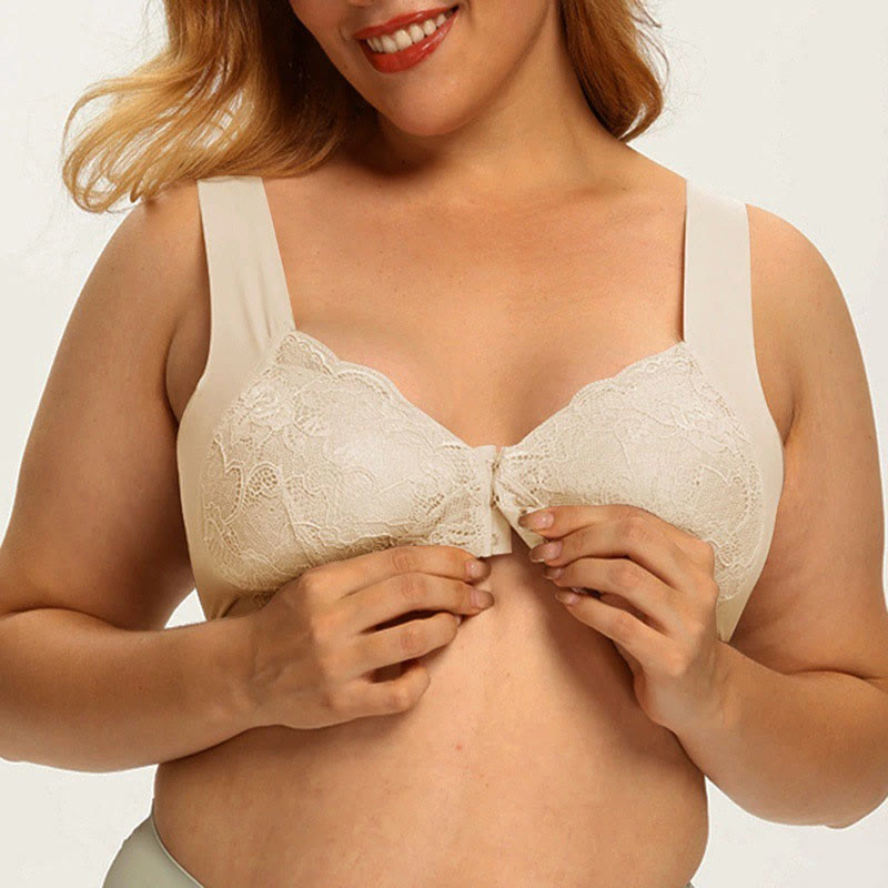 Soutiens-gorge sans armatures en dentelle à fermeture frontale grande taille