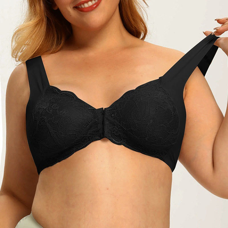 Soutiens-gorge sans armatures en dentelle à fermeture frontale grande taille