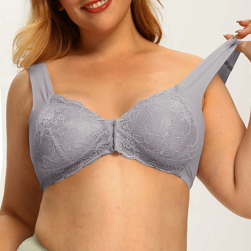 Soutiens-gorge sans armatures en dentelle à fermeture frontale grande taille