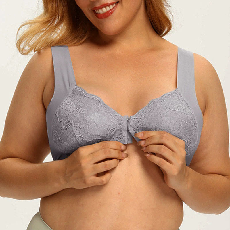 Soutiens-gorge sans armatures en dentelle à fermeture frontale grande taille