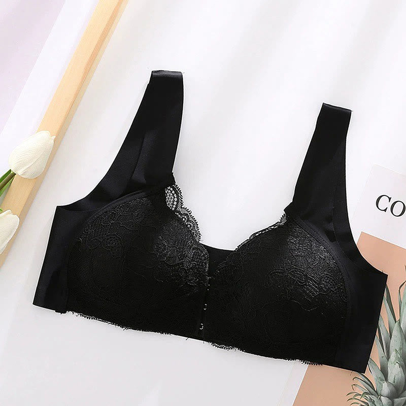 Soutiens-gorge sans armatures en dentelle à fermeture frontale grande taille