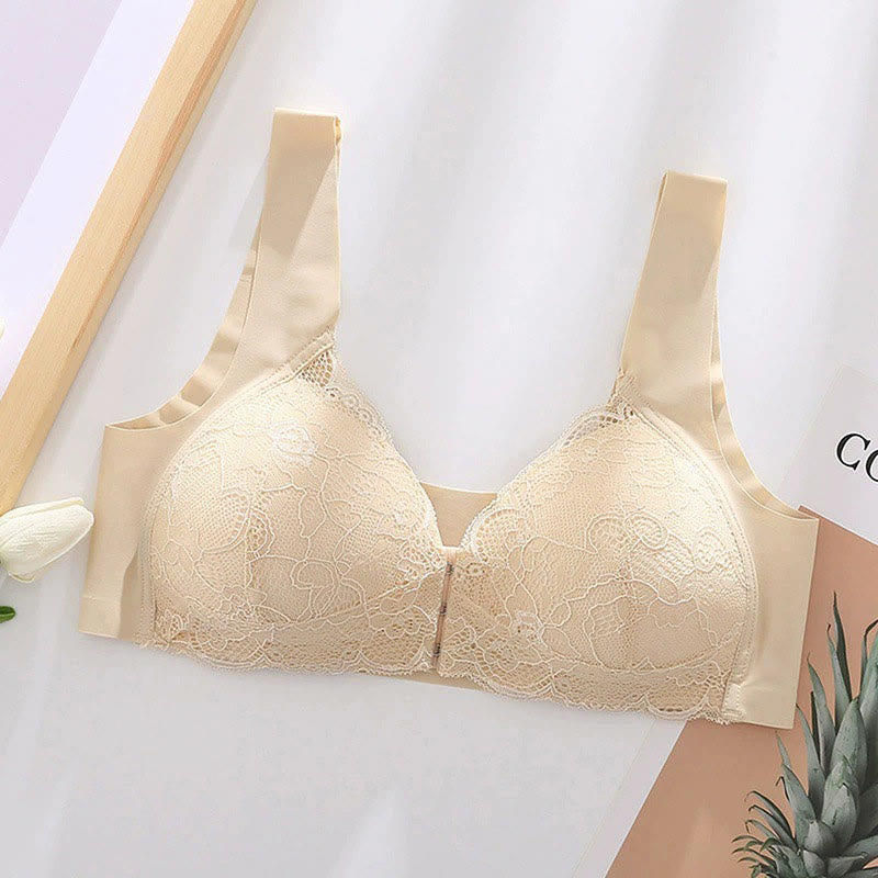 Soutiens-gorge sans armatures en dentelle à fermeture frontale grande taille