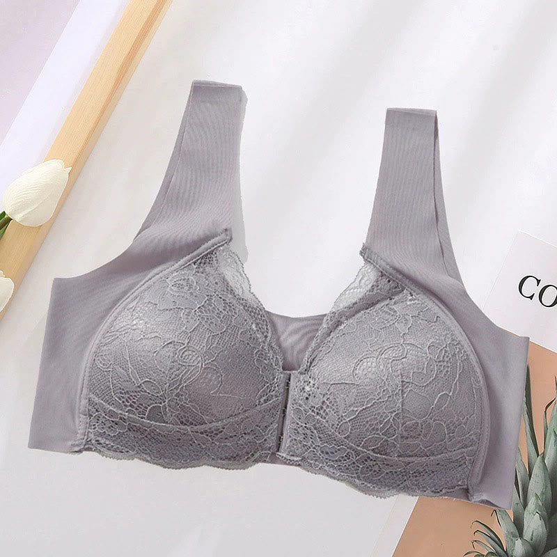 Soutiens-gorge sans armatures en dentelle à fermeture avant - Gris - 5XL - image 16
