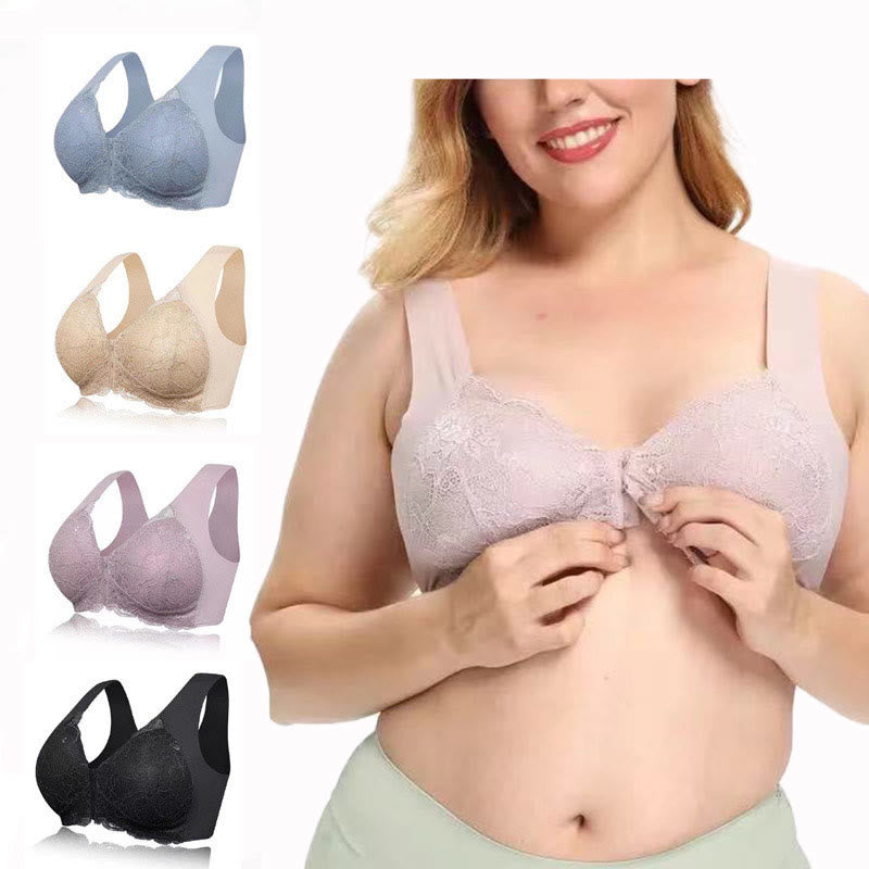Soutiens-gorge sans armatures en dentelle à fermeture frontale grande taille
