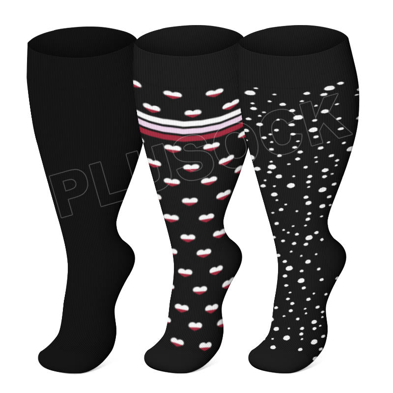 Chaussettes de compression grande taille à motif cœurs (3 paires)