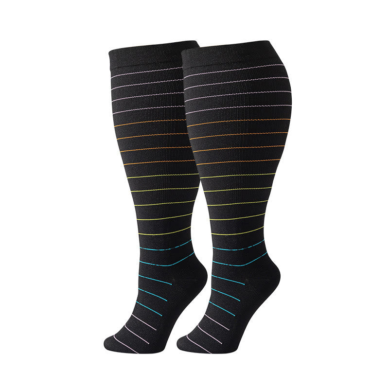 Chaussettes de compression à rayures colorées grande taille (3 paires)