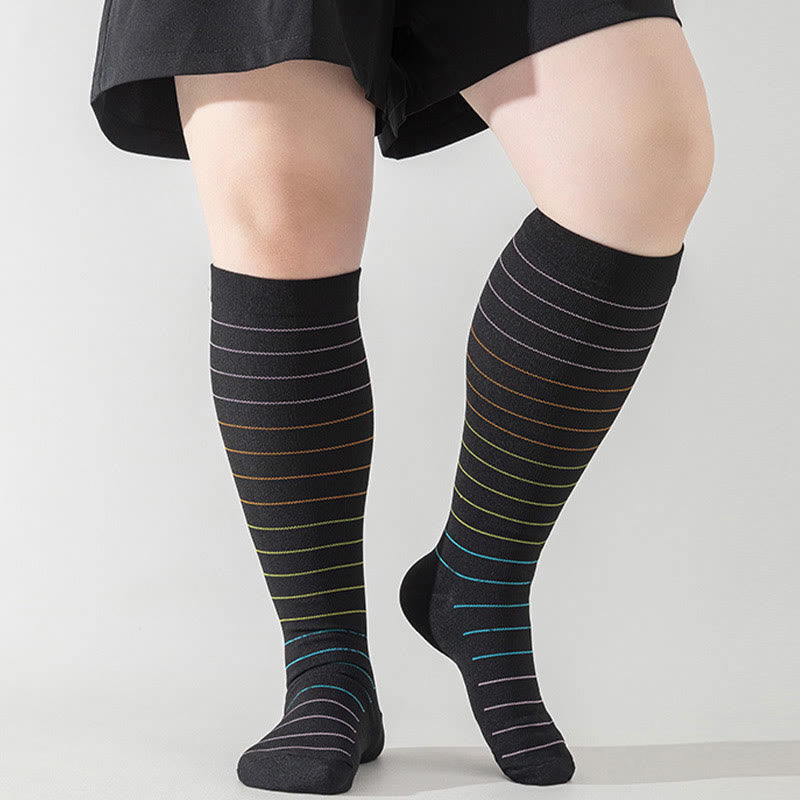 Chaussettes de compression à rayures colorées grande taille (3 paires)