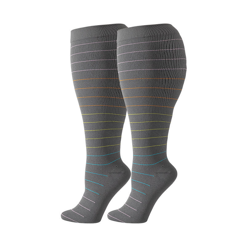 Chaussettes de compression à rayures colorées grande taille (3 paires)