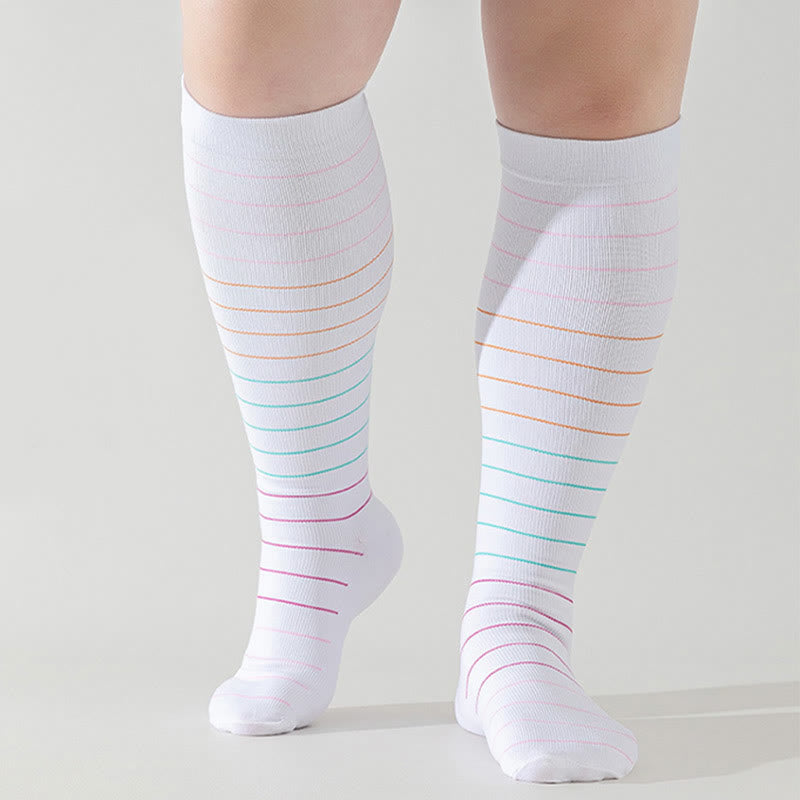 Chaussettes de compression à rayures colorées grande taille (3 paires)