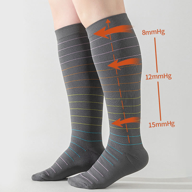 Chaussettes de compression à rayures colorées grande taille (3 paires)