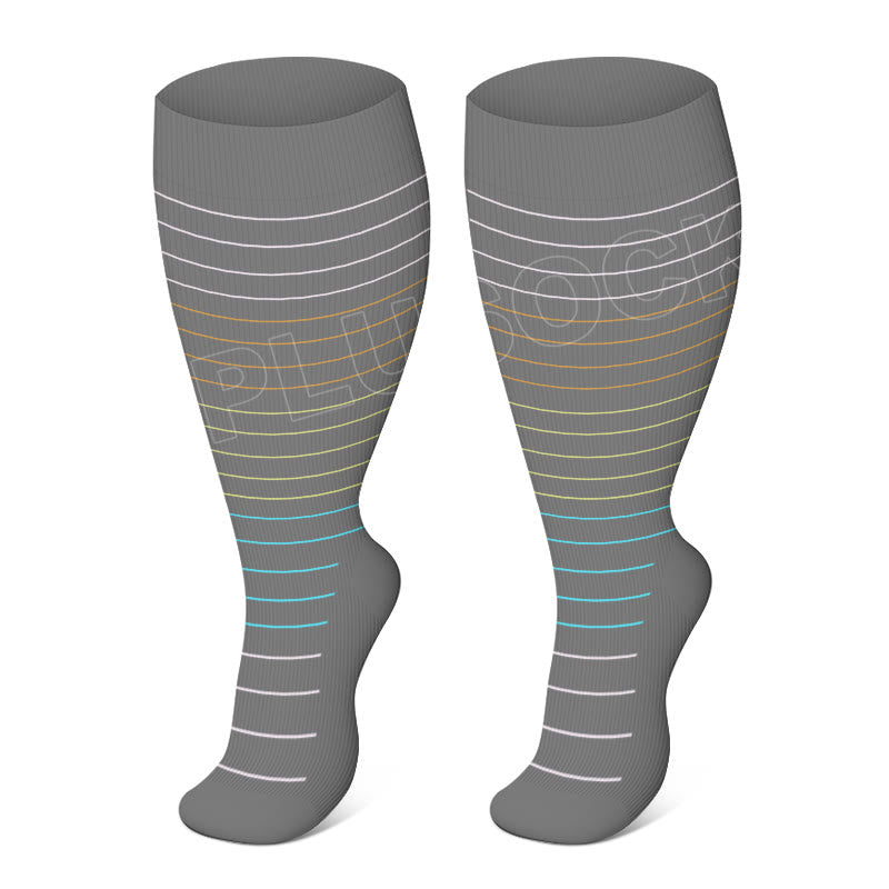 Chaussettes de compression à rayures colorées grande taille (3 paires)