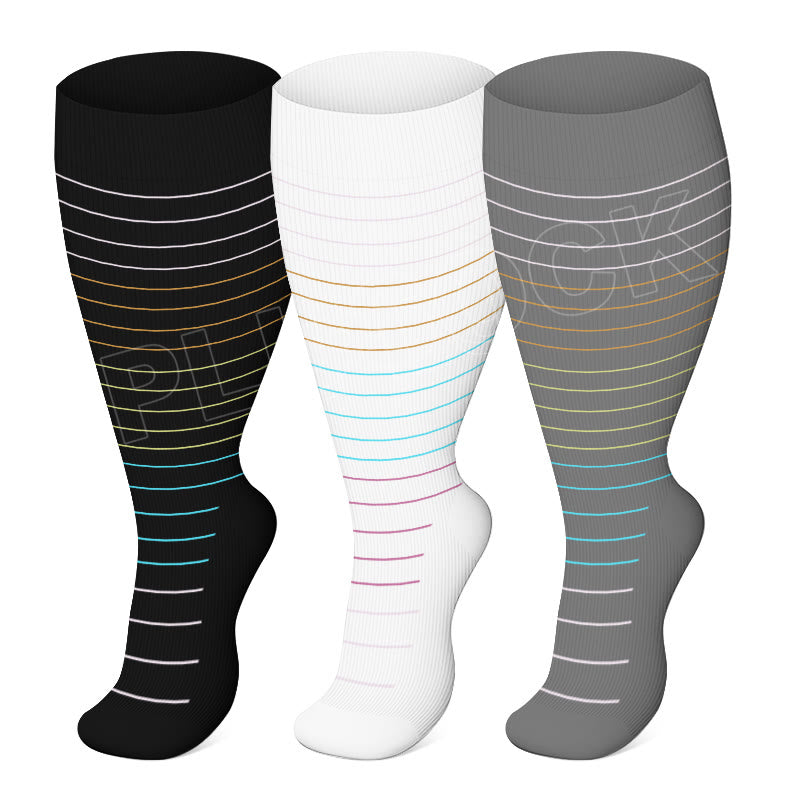 Chaussettes de compression à rayures colorées grande taille (3 paires)