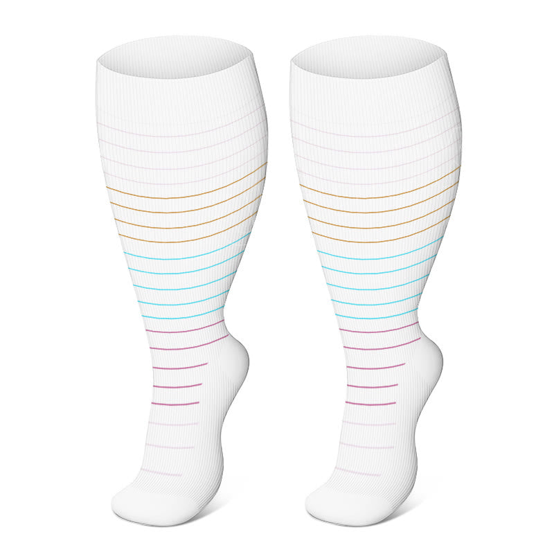 Chaussettes de compression à rayures colorées grande taille (3 paires)