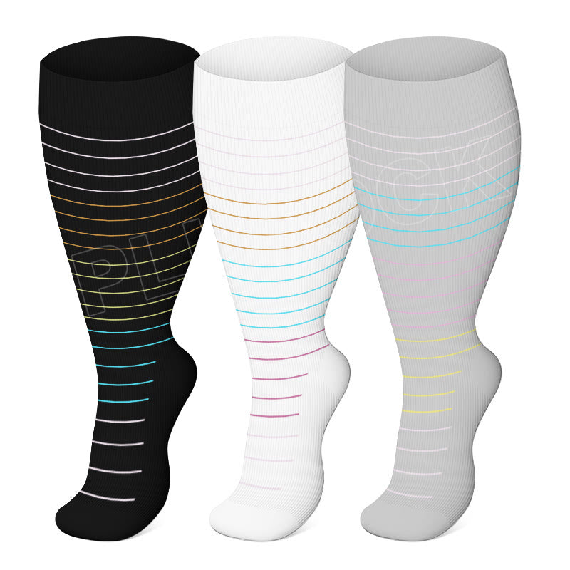 Chaussettes de compression à rayures colorées grande taille (3 paires)
