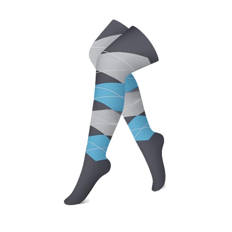 Chaussettes de compression hautes à blocs de couleurs gris et bleu (3 paires)