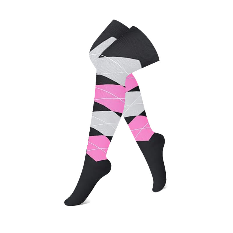 Chaussettes de compression hautes à blocs de couleurs noir et rose (3 paires)