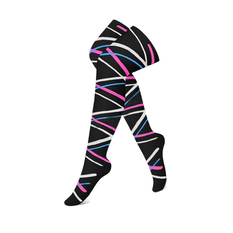Chaussettes de compression hautes à blocs de couleurs noir et rose (3 paires)