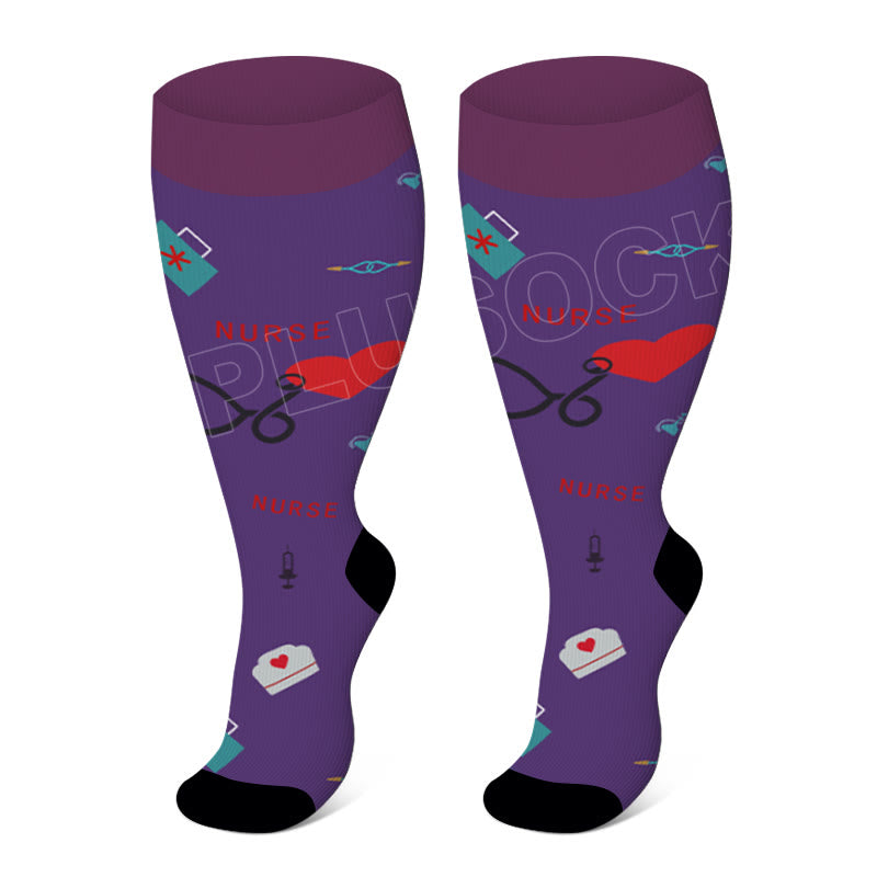 Chaussettes de compression à motifs colorés grande taille 2XL-4XL - Violet - 4XL - image 9