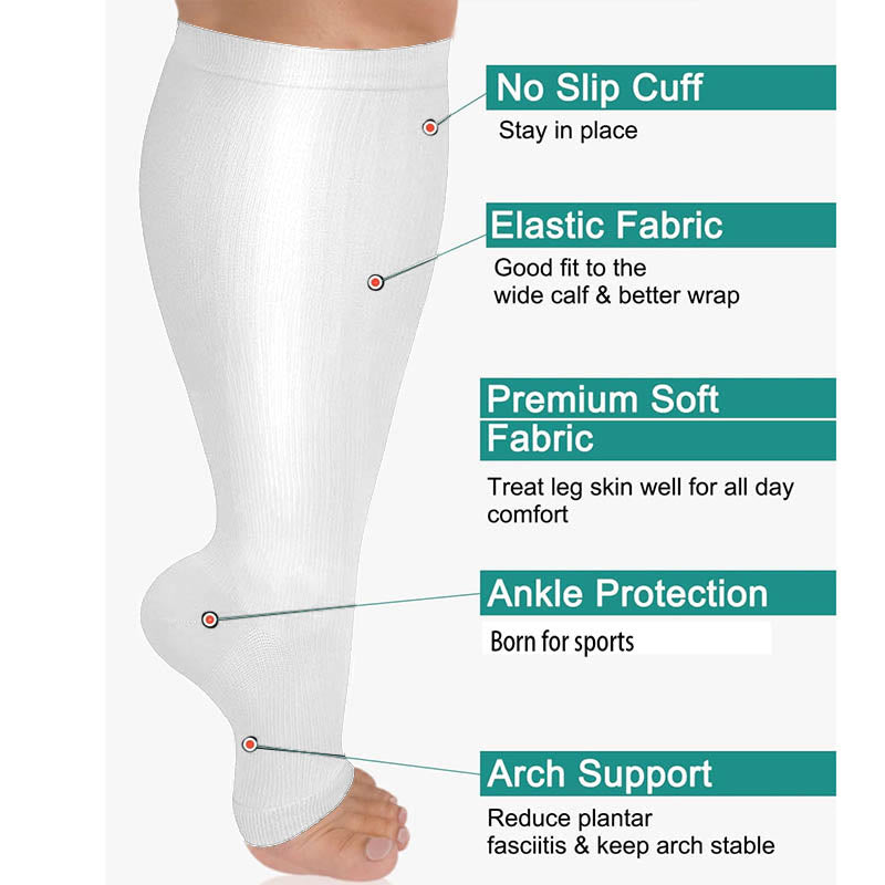 Chaussettes de compression blanches à bout ouvert grande taille - image 4