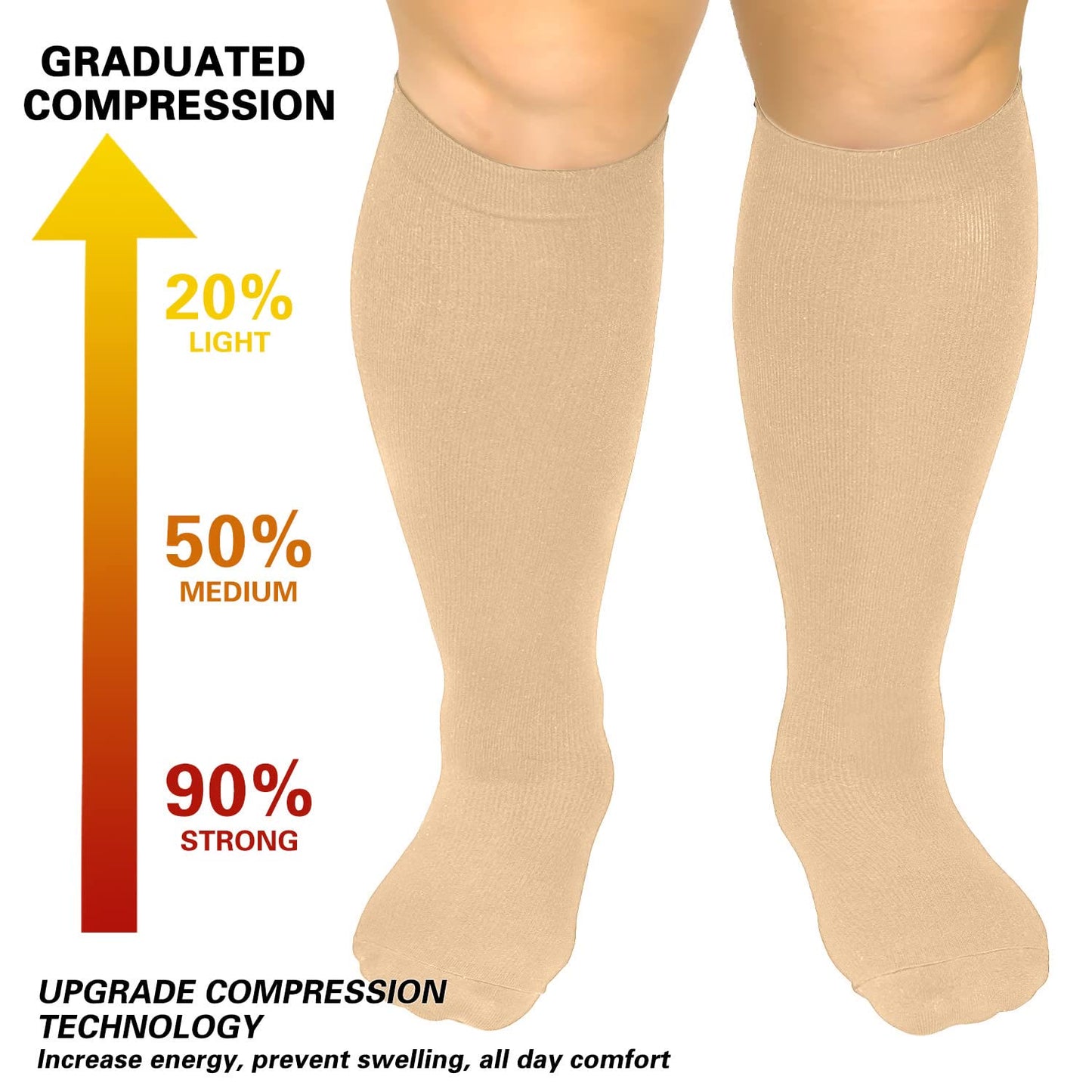 Chaussettes de compression couleur pure grande taille 2XL-7XL
