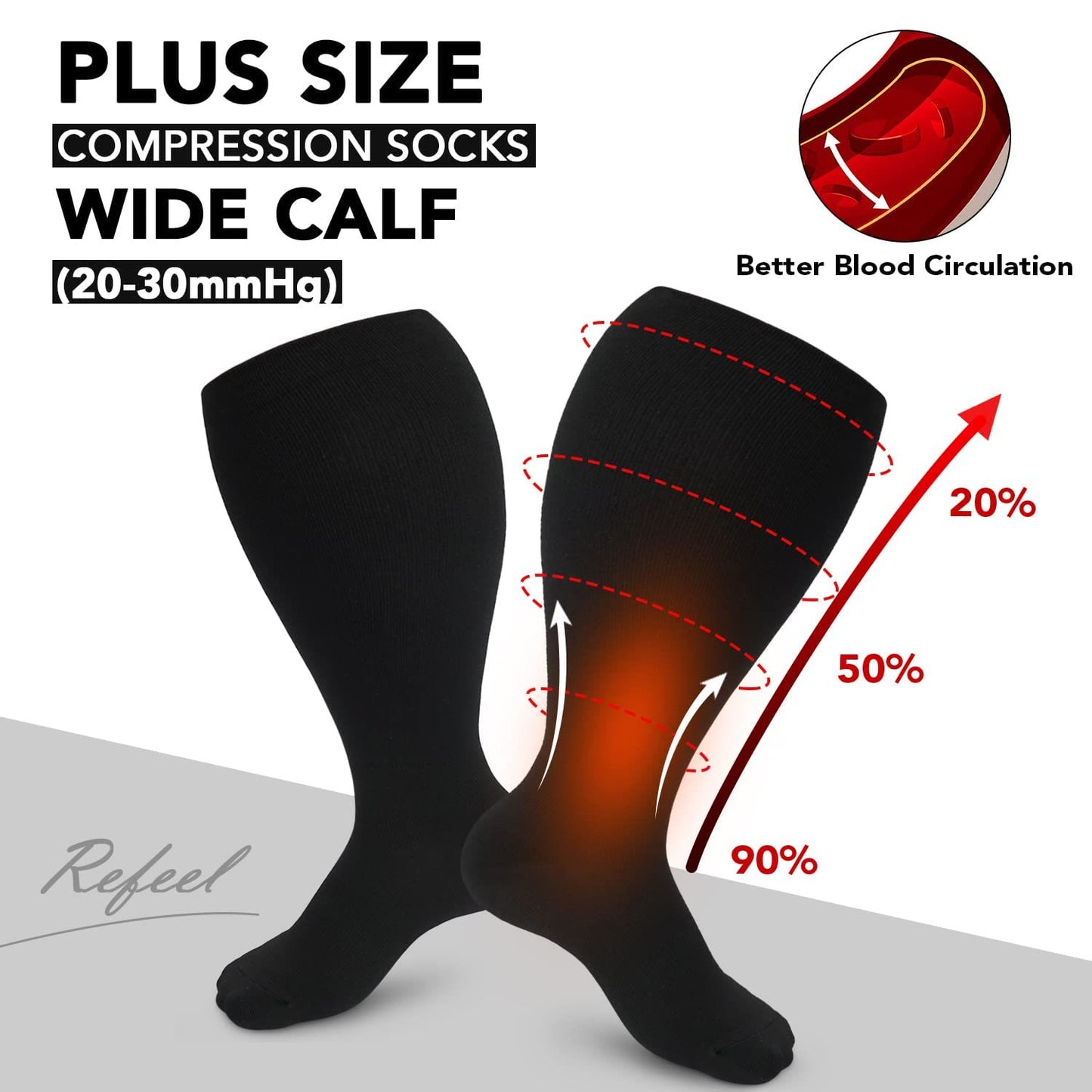 Chaussettes de compression couleur pure grande taille 2XL-7XL