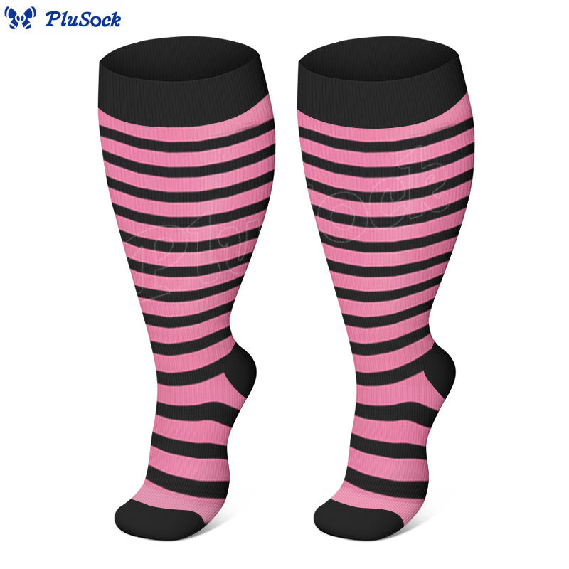 Chaussettes de compression à rayures roses, bleues et jaunes grande taille