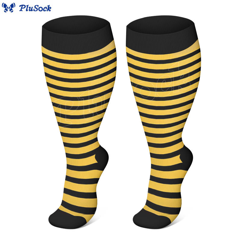 Chaussettes de compression à rayures roses, bleues et jaunes grande taille
