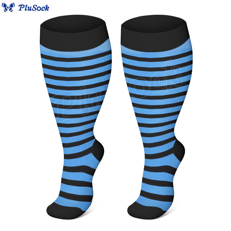 Chaussettes de compression à rayures roses, bleues et jaunes grande taille