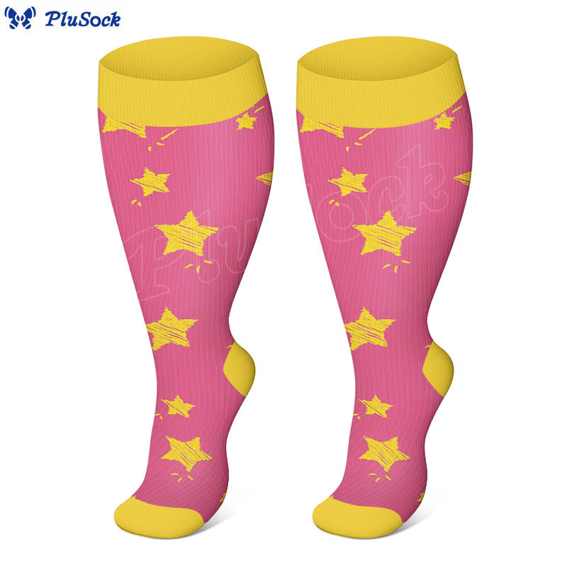Chaussettes de compression à rayures et cœurs étoiles grande taille