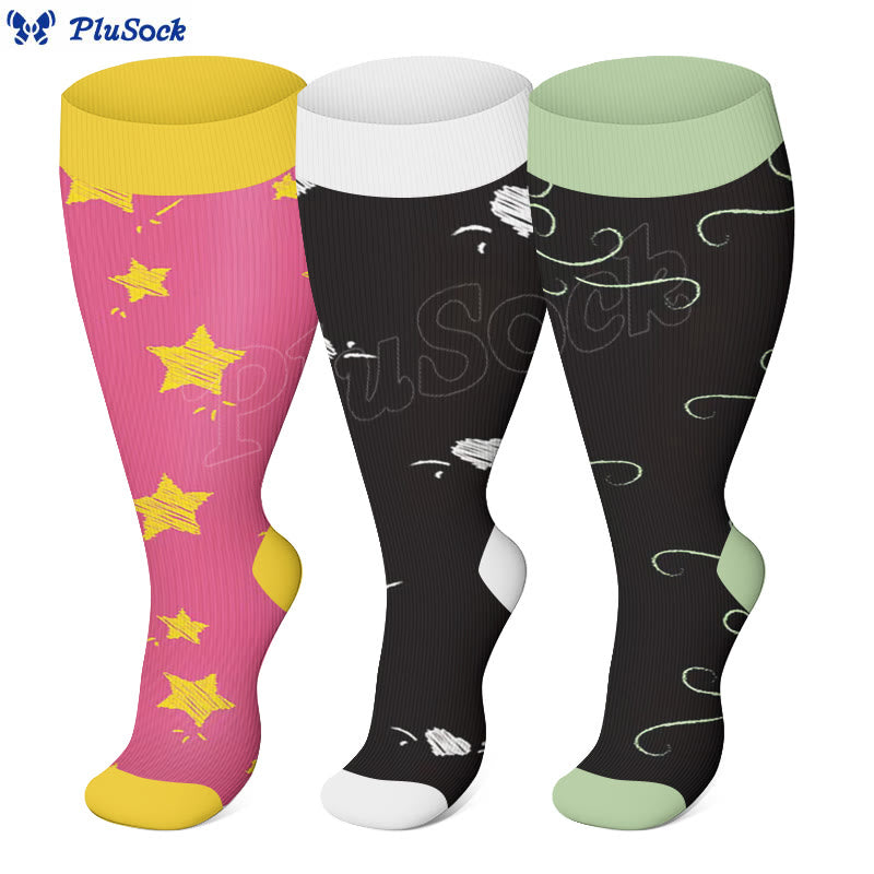 Chaussettes de compression à rayures et cœurs étoiles grande taille