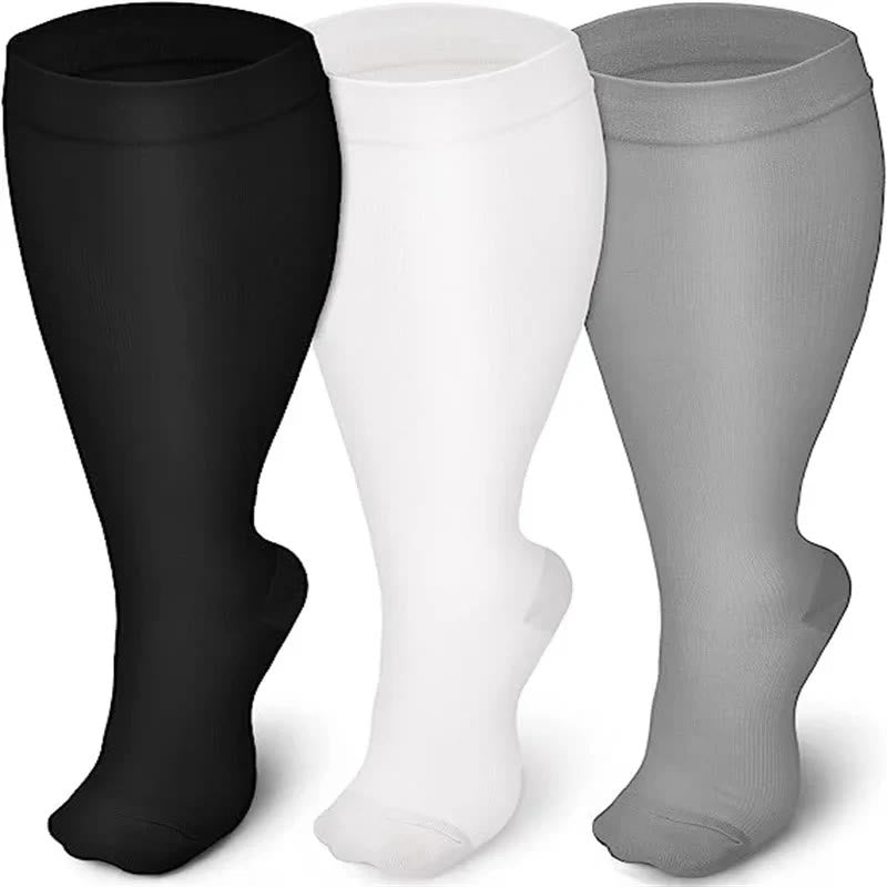 Chaussettes de compression grande taille de couleur unie 2XL-7XL (3 paires)