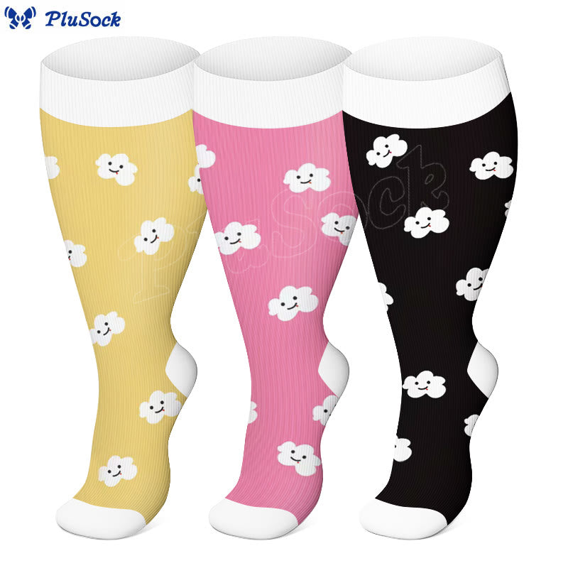 Chaussettes de compression Smiley Cloud grande taille (3 paires)