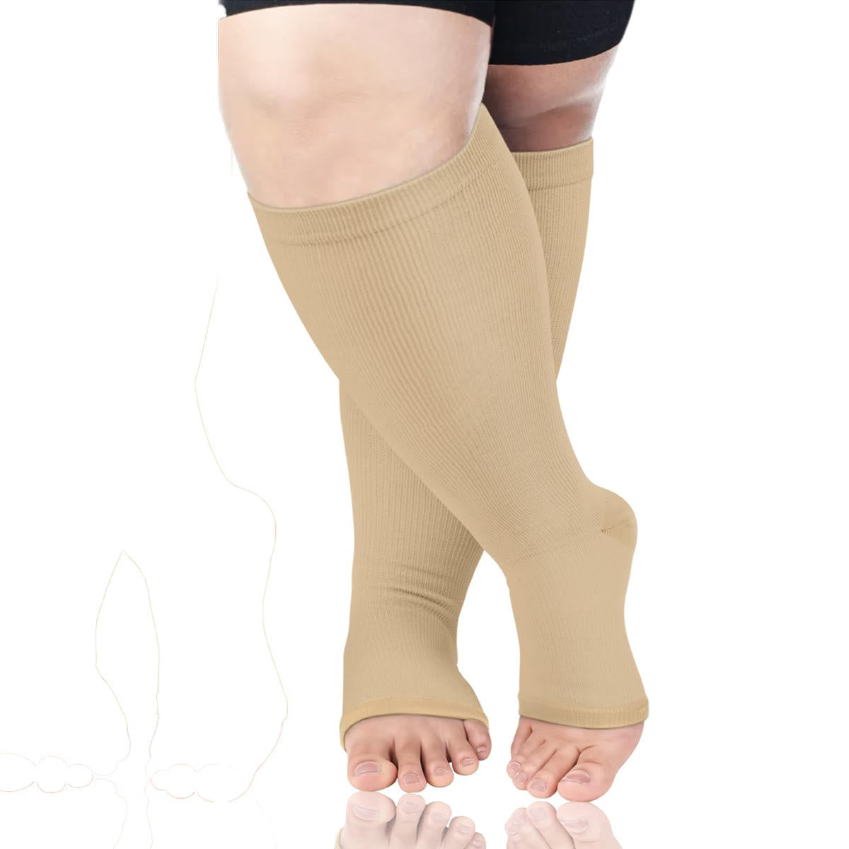 Chaussettes de compression à bout ouvert de couleur unie grande taille - Nu - 4XL - image 4