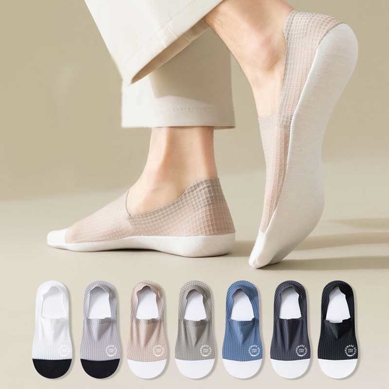Chaussettes invisibles en soie glacée gaufrée grande taille (6 paires)