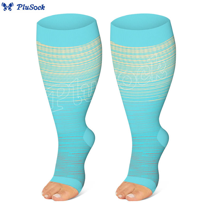 Chaussettes de compression à bout ouvert à rayures colorées grande taille - Bleu - 4XL - image 4