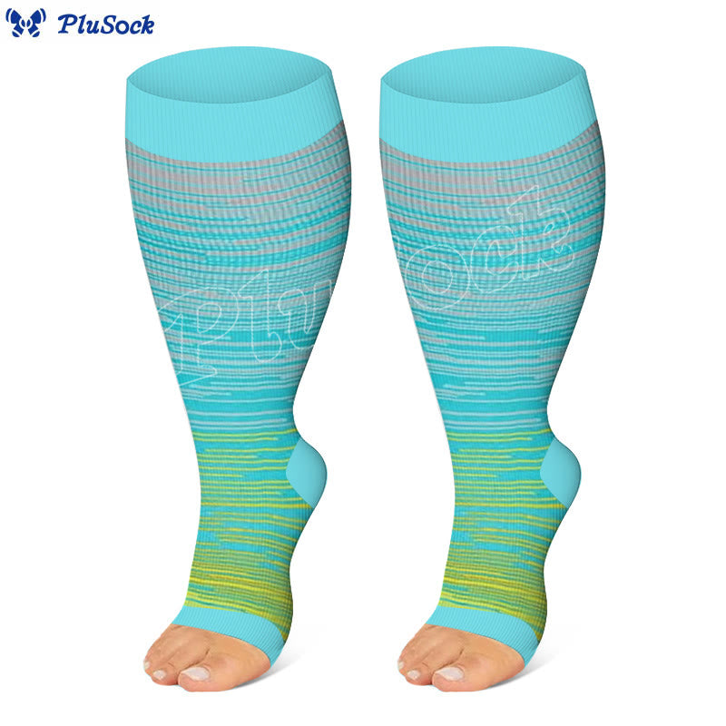 Chaussettes de compression à bout ouvert à rayures colorées grande taille (3 paires) - Jaune - 4XL - image 3