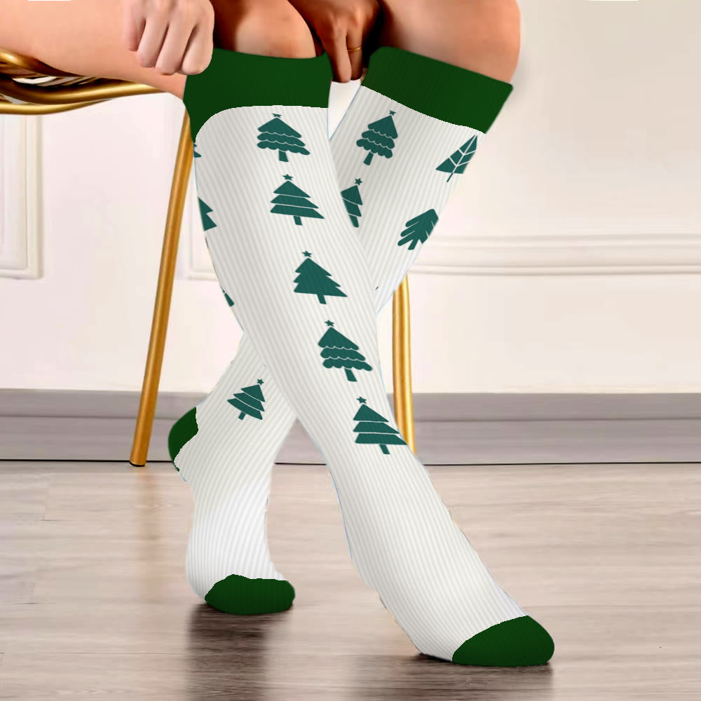 Chaussettes de compression grande taille motif sapin de Noël et bonhomme de neige (3 paires) - image 3