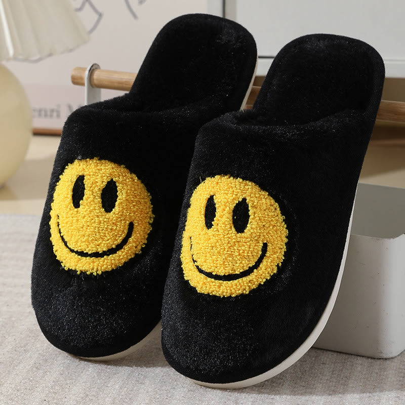 Chaussons en peluche grande taille avec smiley - Noir - États-Unis 11-12 - image 3