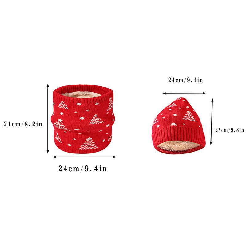 Ensemble bonnet et écharpe 2 en 1 motif sapin de Noël d'hiver