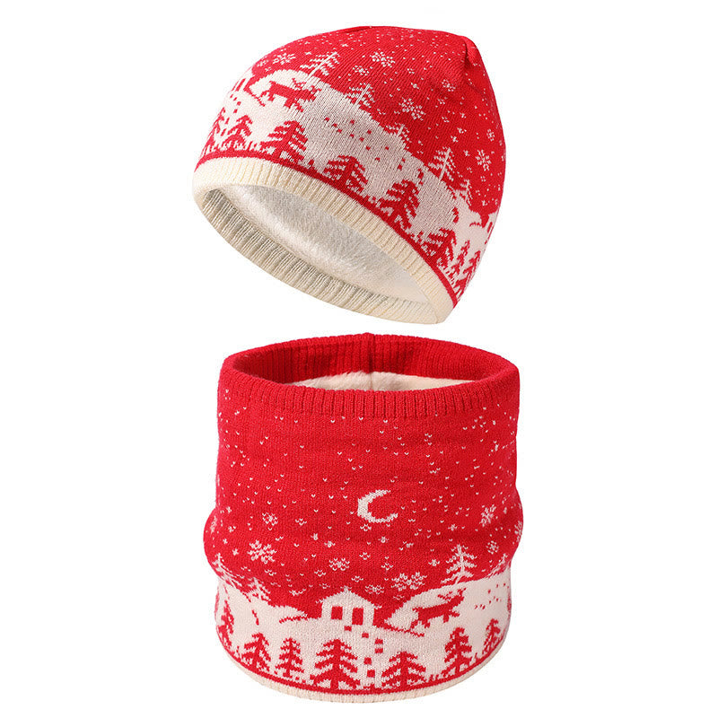 Ensemble bonnet et écharpe de Noël chaud 2 en 1 - Rouge - Taille unique - image 5